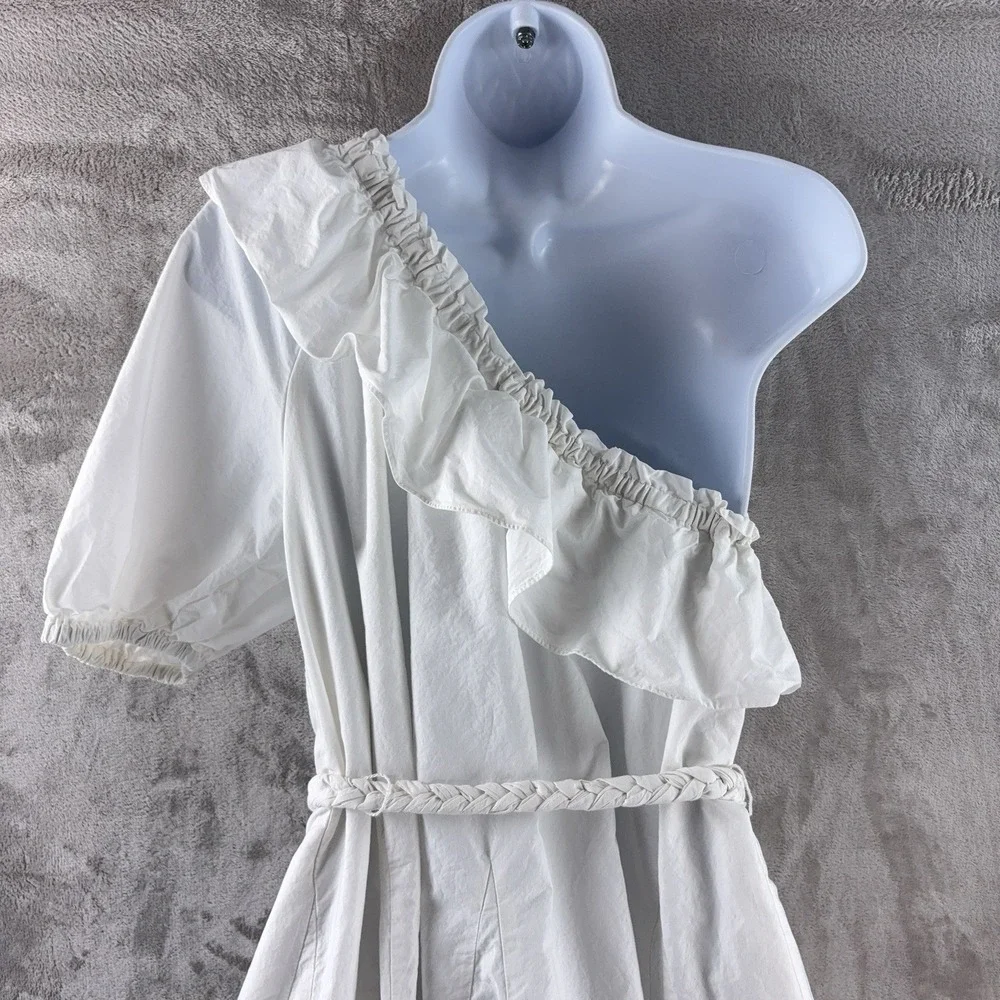 Rhode x Target Poplin One Shoulder Dress Womens‎ Medium White Ruffle Trim Belted